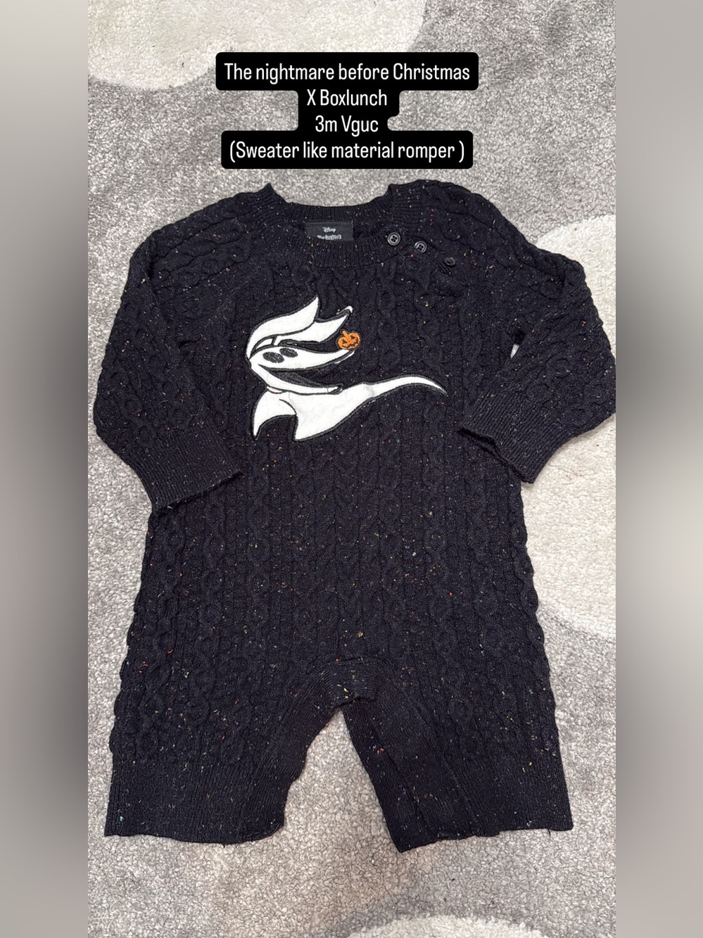 Black Cable Knit nightmare before Christmas  Appliqué Baby Romper